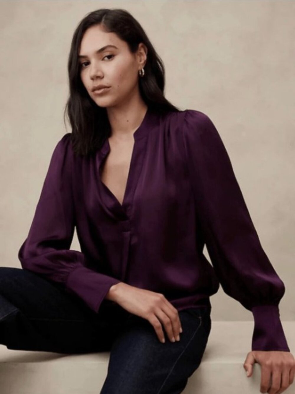 Banana Republic Fact. Volume Sleeve Blouse Crinkle Pinot Noir M NWT!!